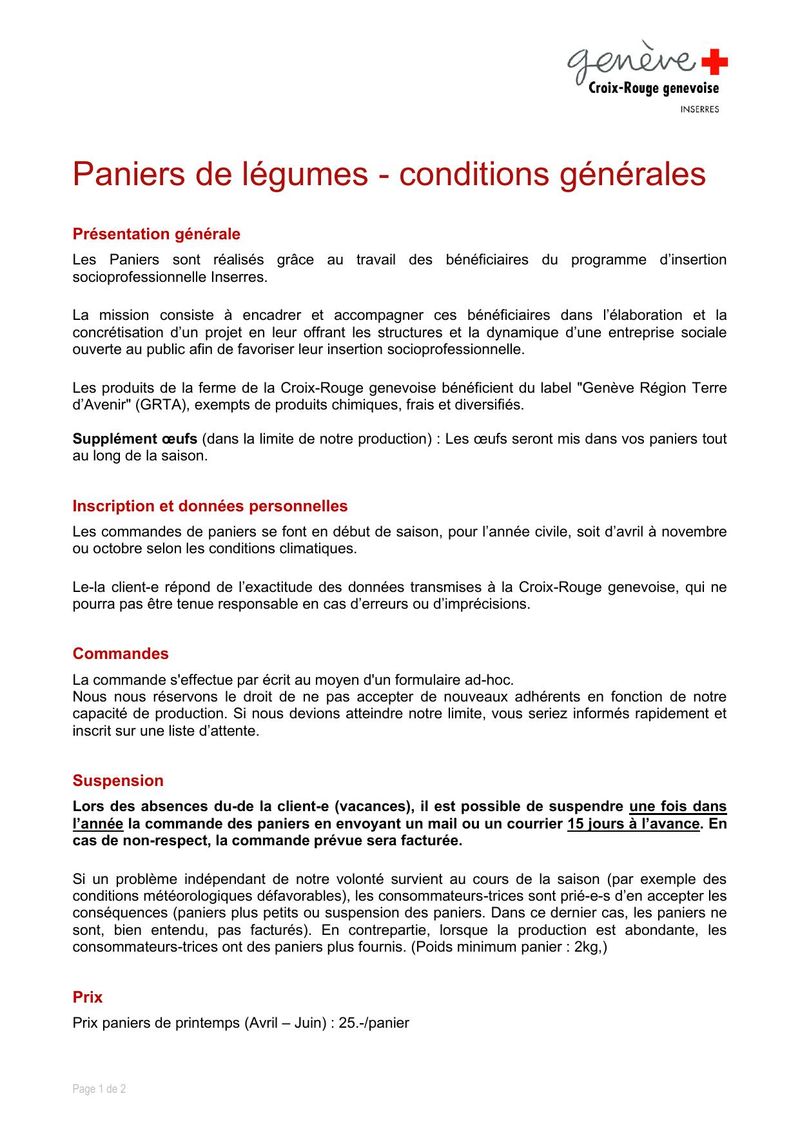 Conditions générales — Paniers de légumes Inserres 2026