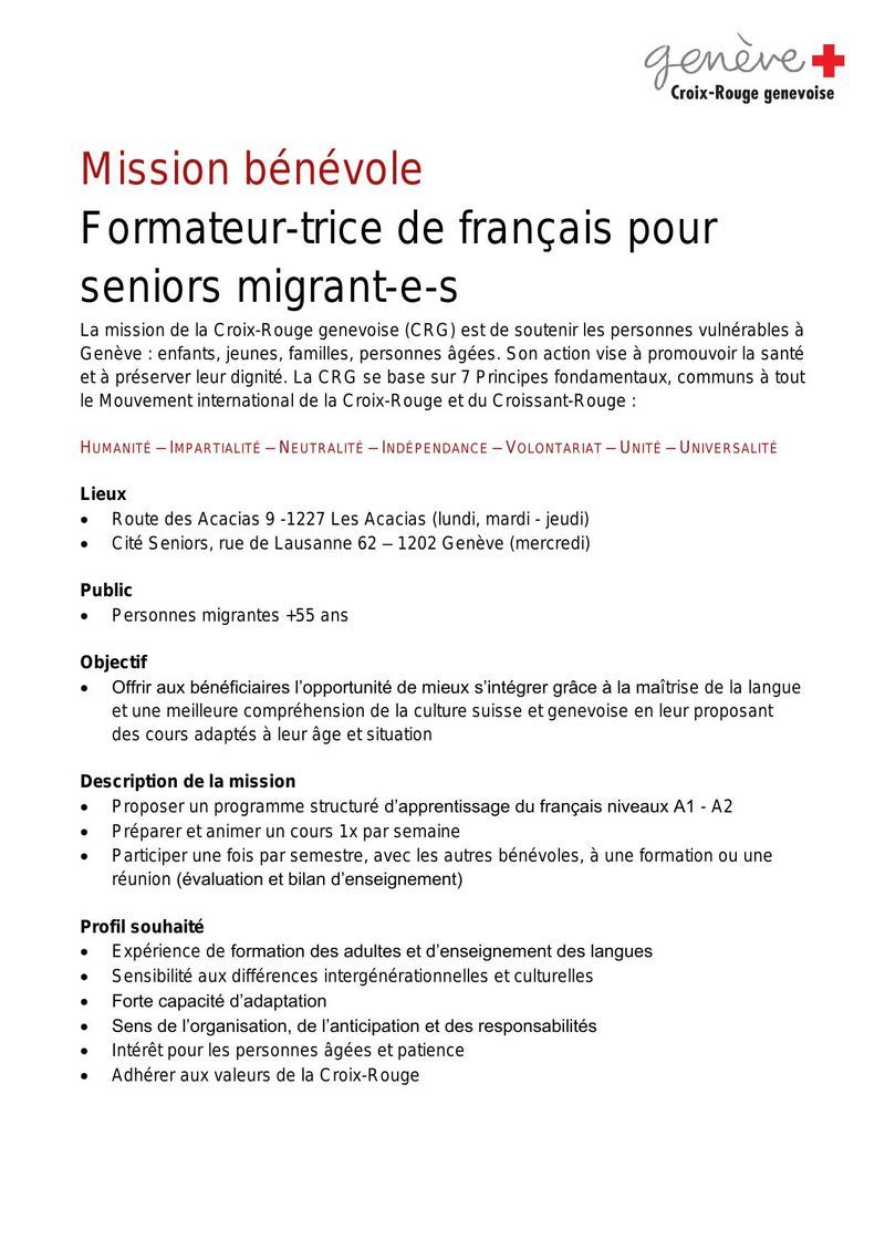 Mission bénévole : Formateur-trice de français pour seniors migrant-e-s