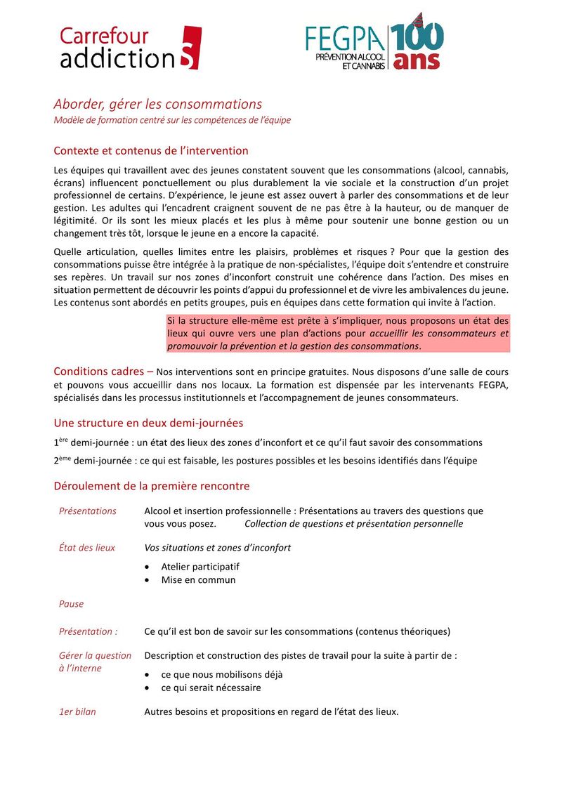 Aborder les consommations – centré sur les compétences de l'équipe