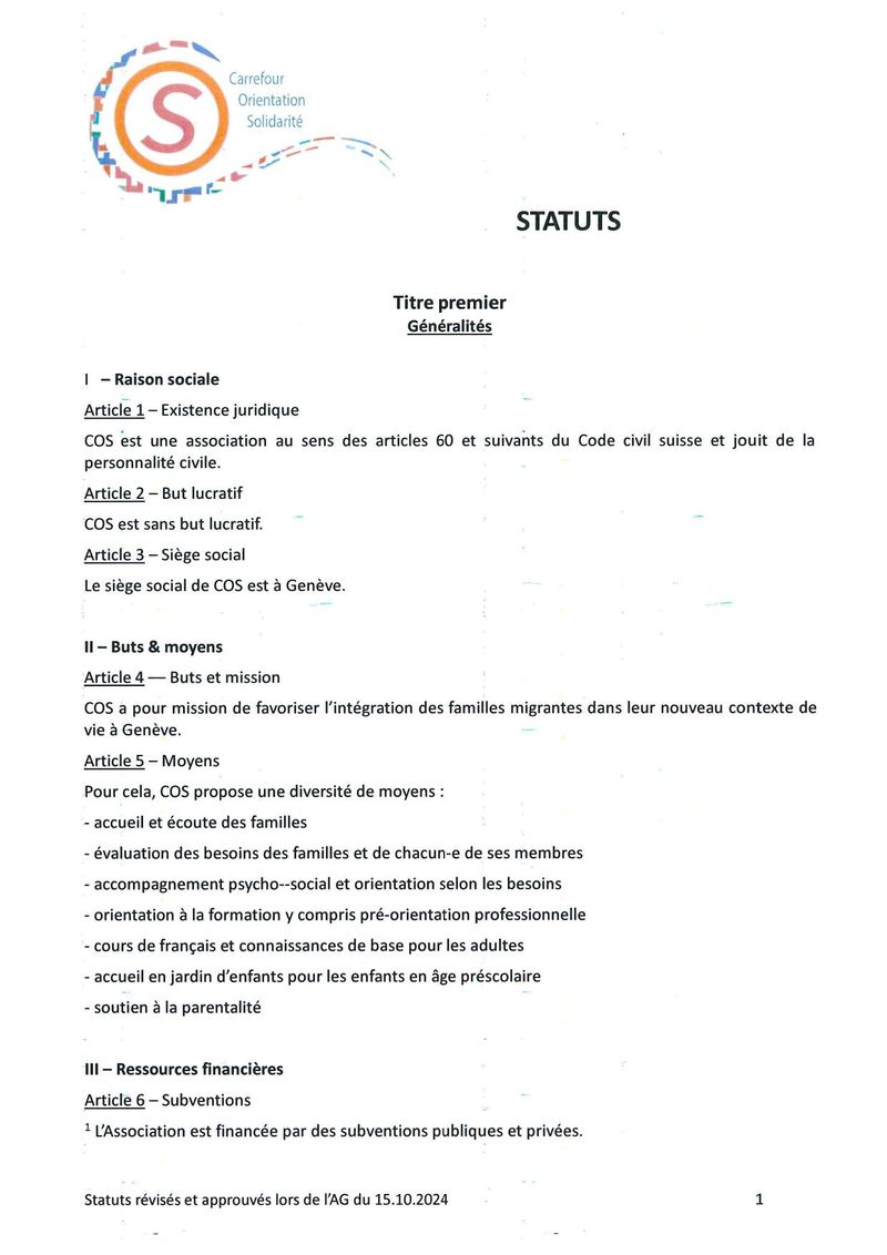 Statuts de COS 2024