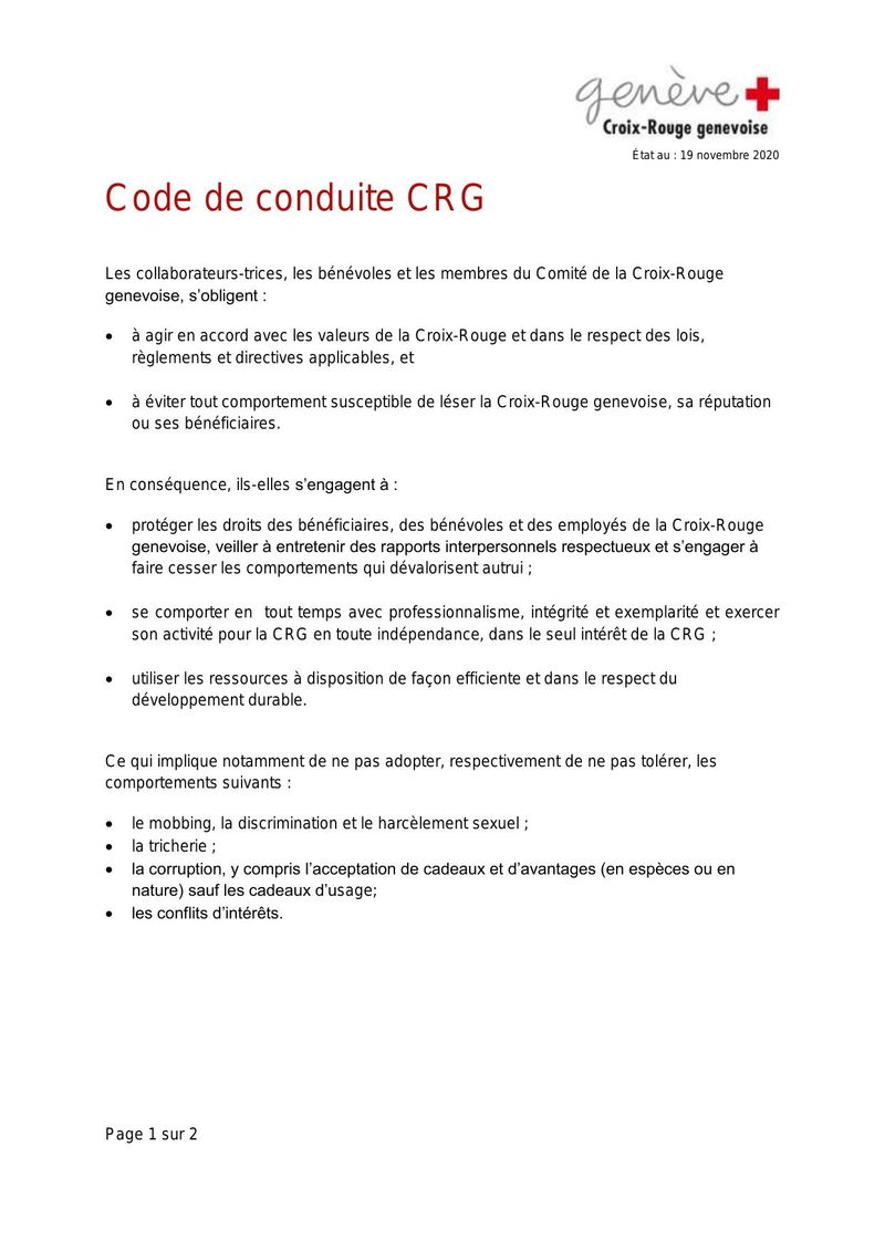Code de conduite de la Croix-Rouge Genevoise