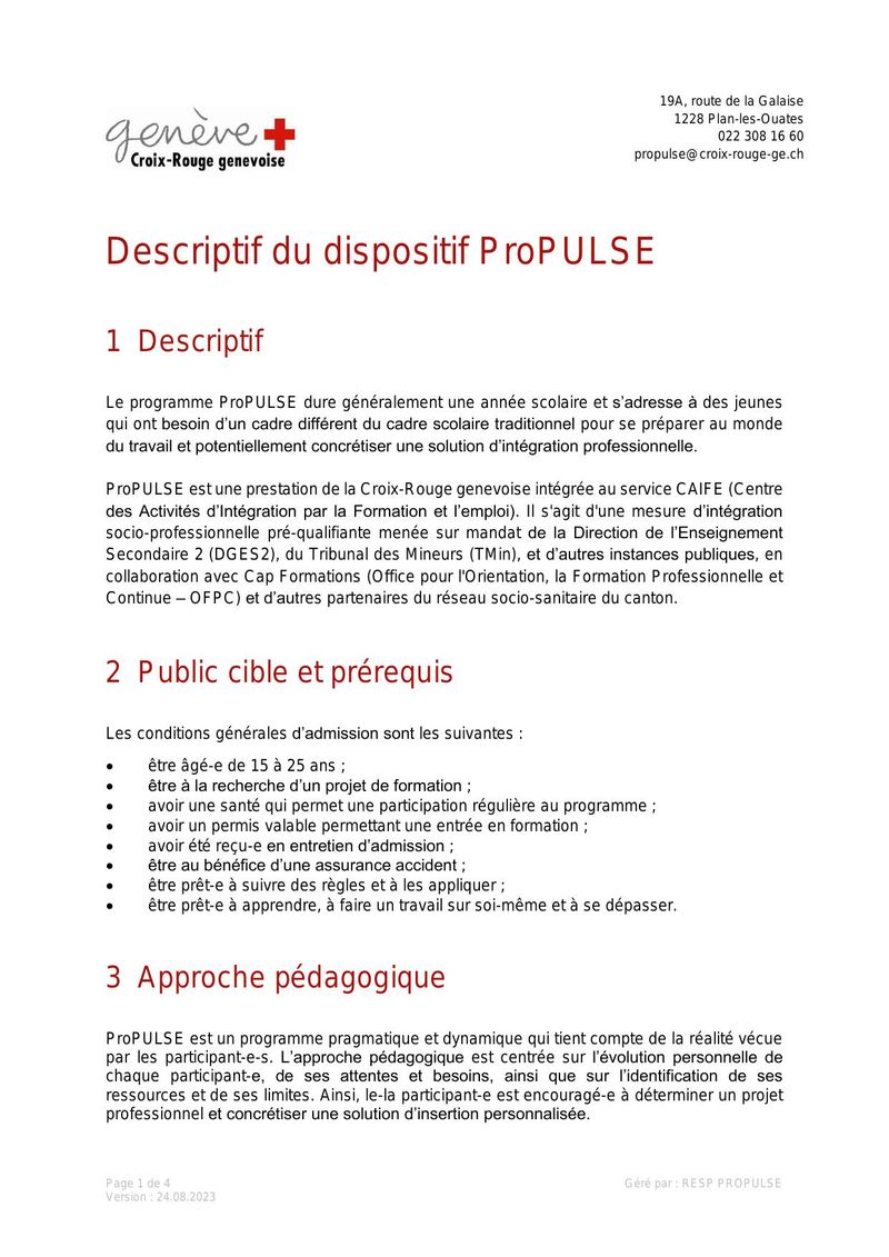 Descriptif du dispositif ProPULSE - Programme d'intégration socio-professionnelle