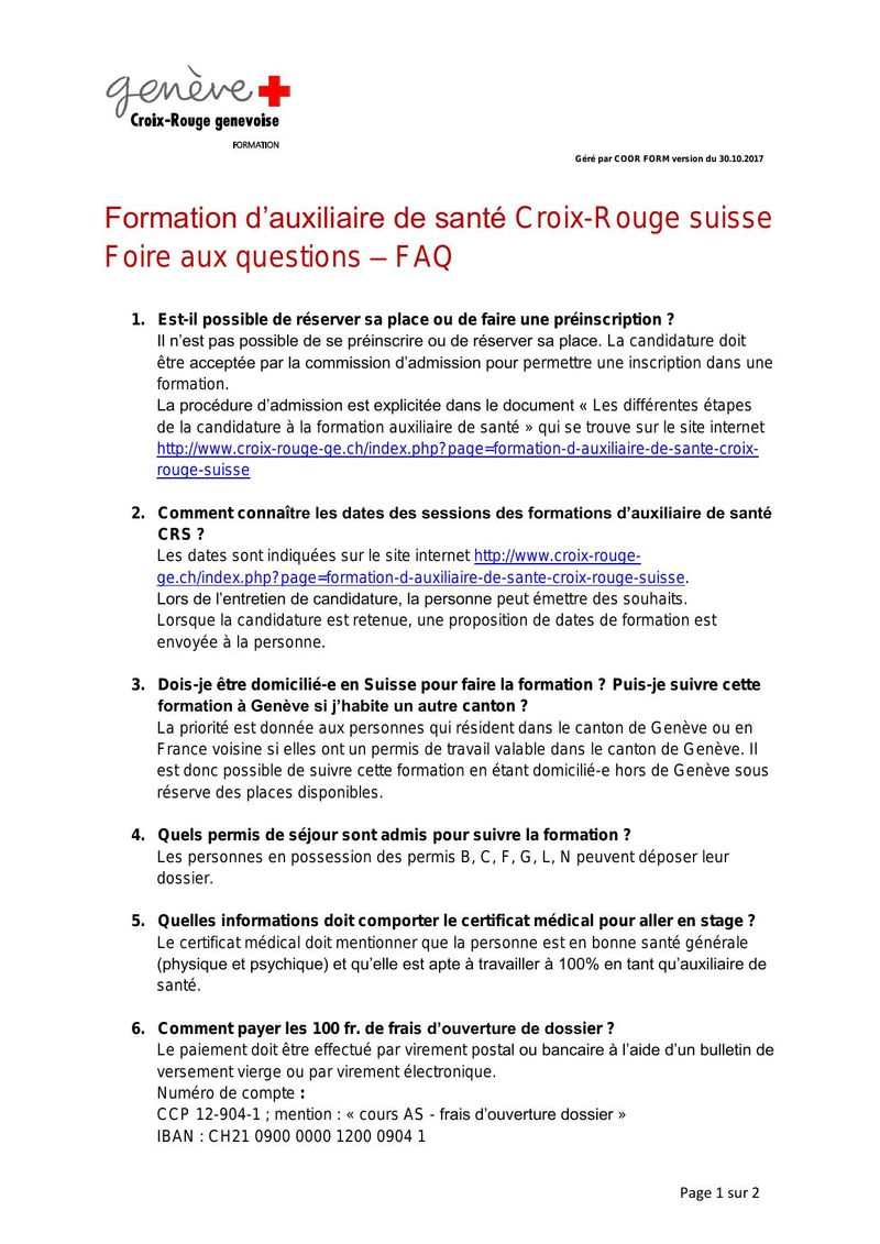 Formation d'auxiliaire de santé Croix-Rouge suisse — Foire aux questions