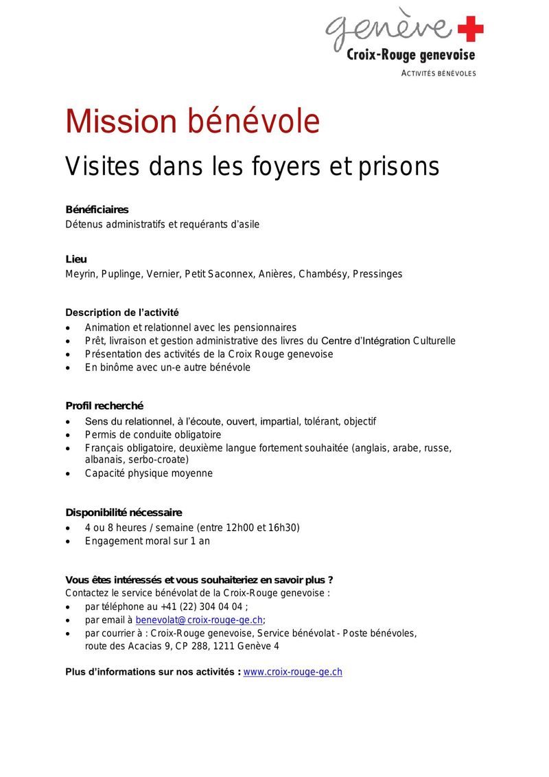Mission bénévole : Visites dans les foyers et prisons