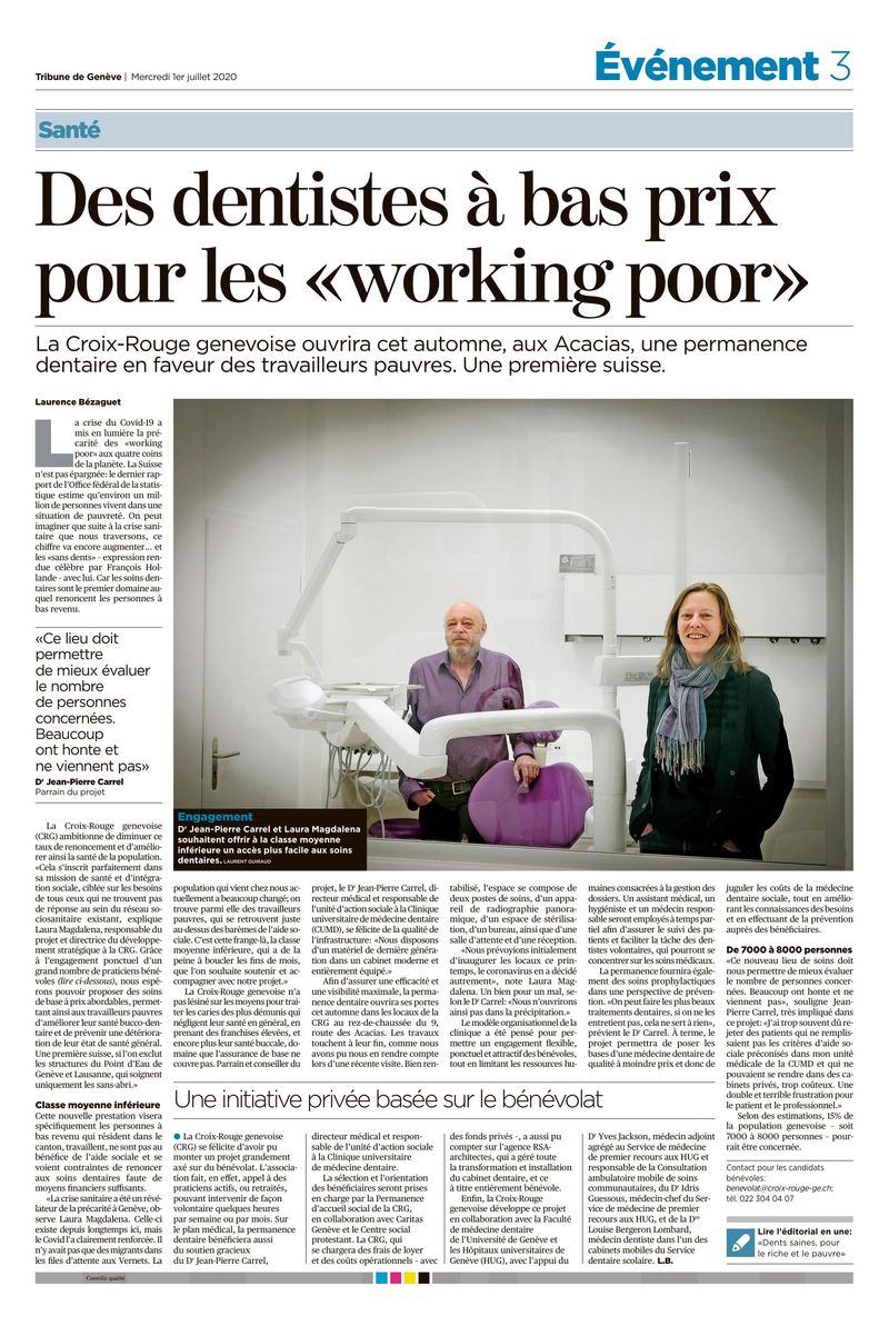 Des dentistes à bas prix pour les «working poor» – Permanence dentaire Croix-Rouge Genevoise