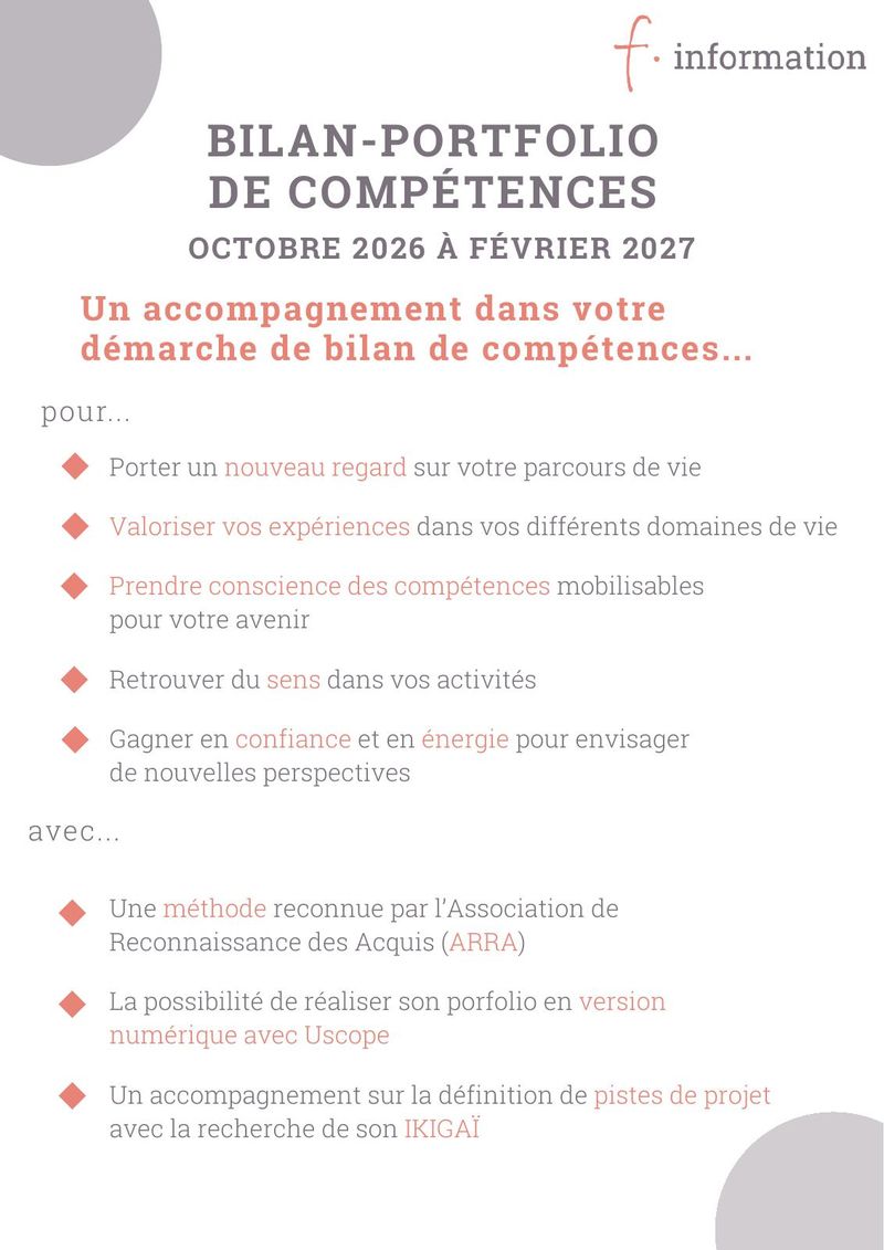 Nouvelle session de bilan de compétences d’octobre 2026 à février 2027