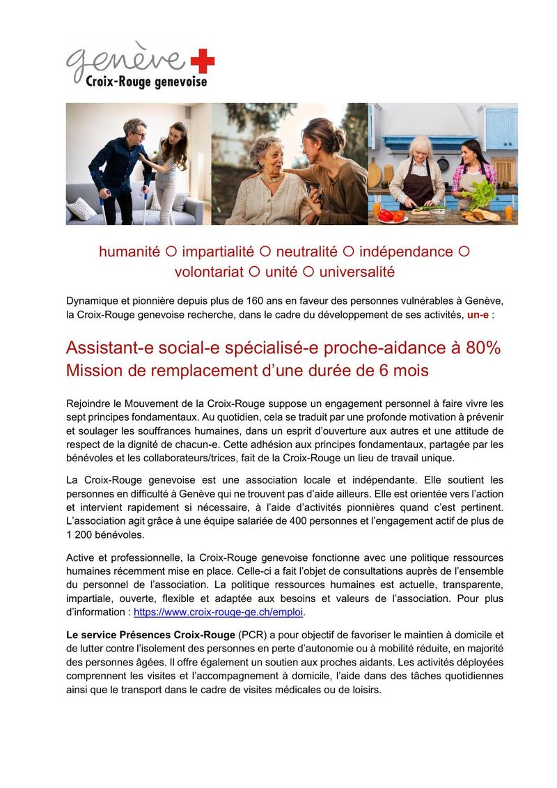 Assistant-e social-e spécialisé-e proche-aidance — 80% — Mission de remplacement 6 mois