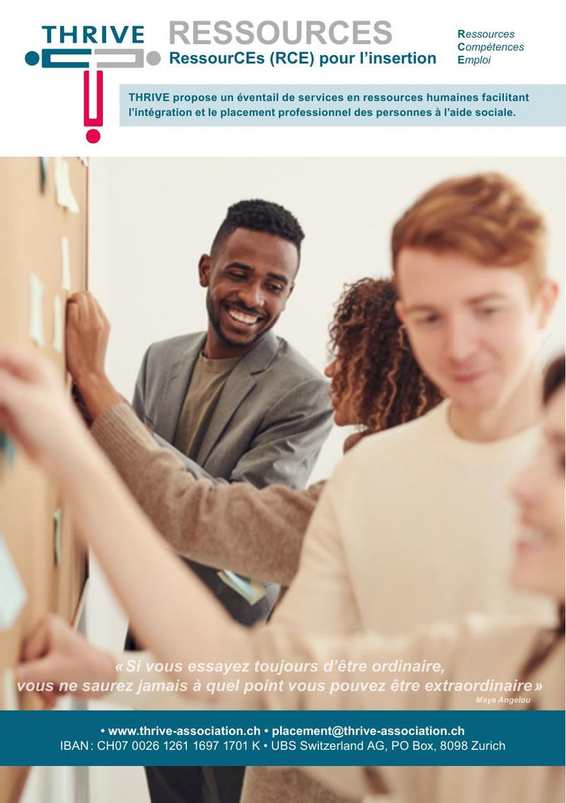 THRIVE RessourCEs (RCE) pour l'insertion — Dépliant informatif
