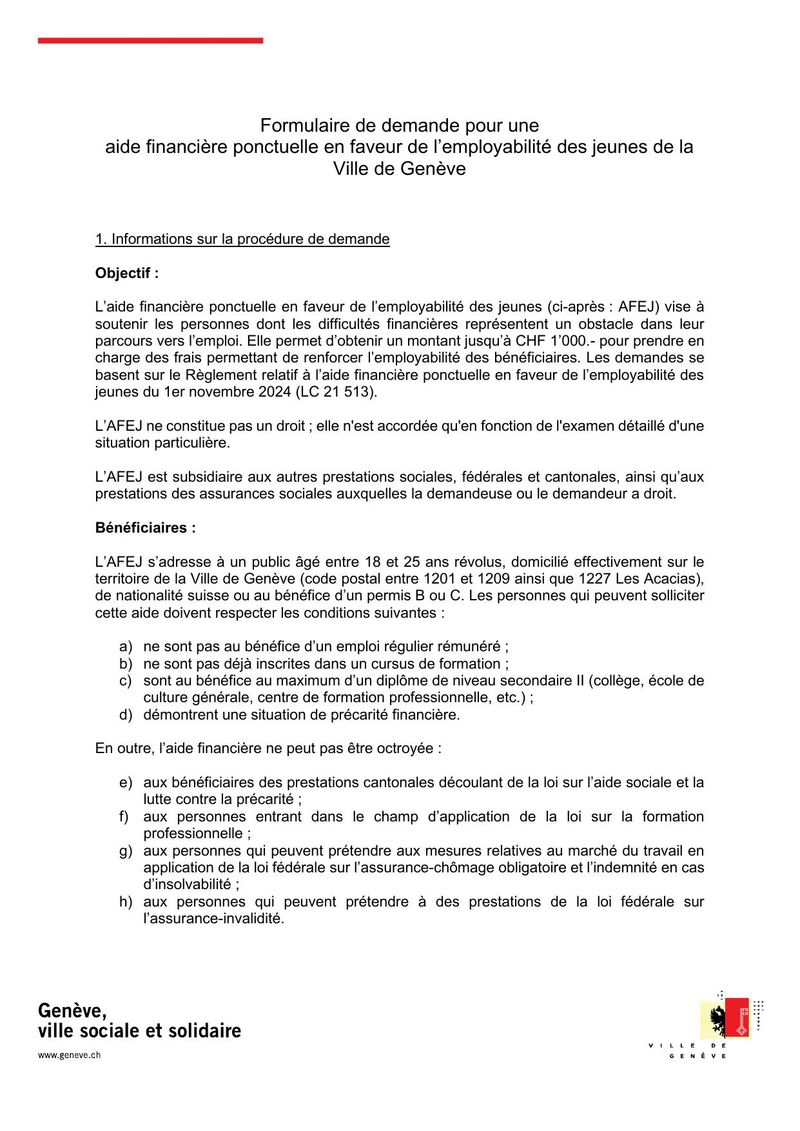 Aide financière ponctuelle en faveur de l’employabilité des jeunes (AFEJ)