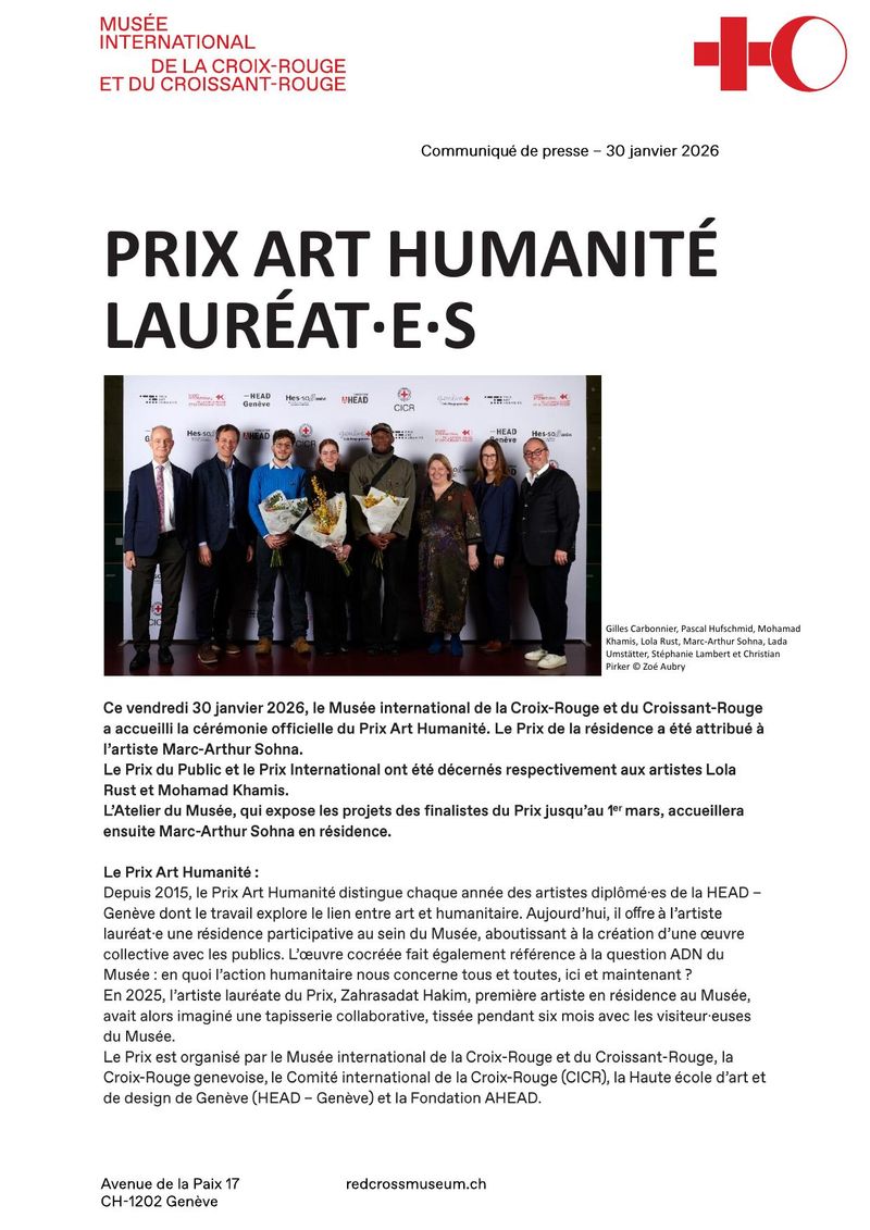 Prix Art Humanité 2026 — Lauréat·e·s et cérémonie officielle