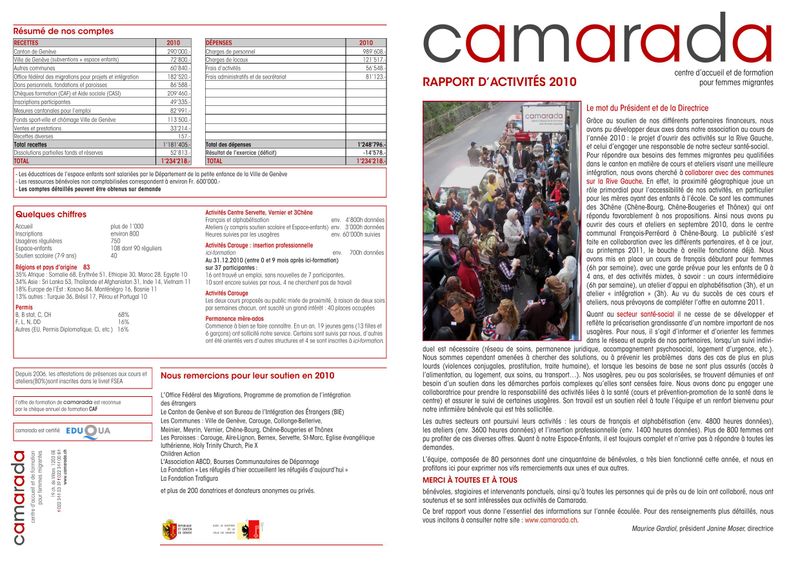 Rapport d'activités 2010 – Camarada