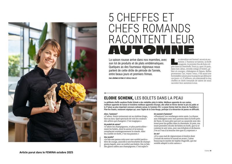 5 cheffes et chefs romands racontent leur automne — Article FEMINA octobre 2025