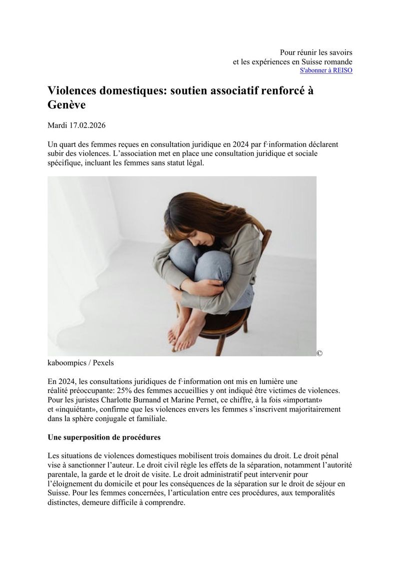 Violences domestiques: soutien associatif renforcé à Genève