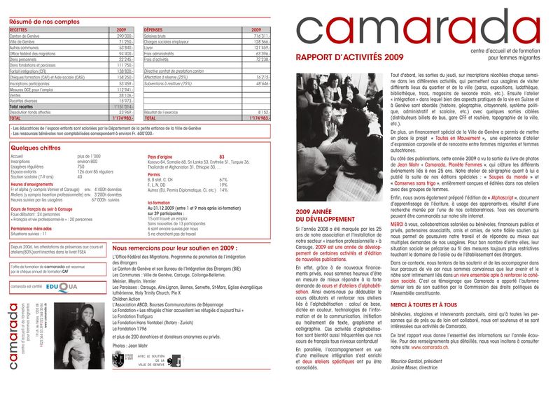 Rapport annuel 2009 — Camarada