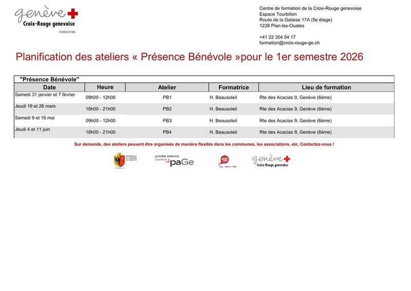 Programme Présence Bénévole 2026 – 1er semestre