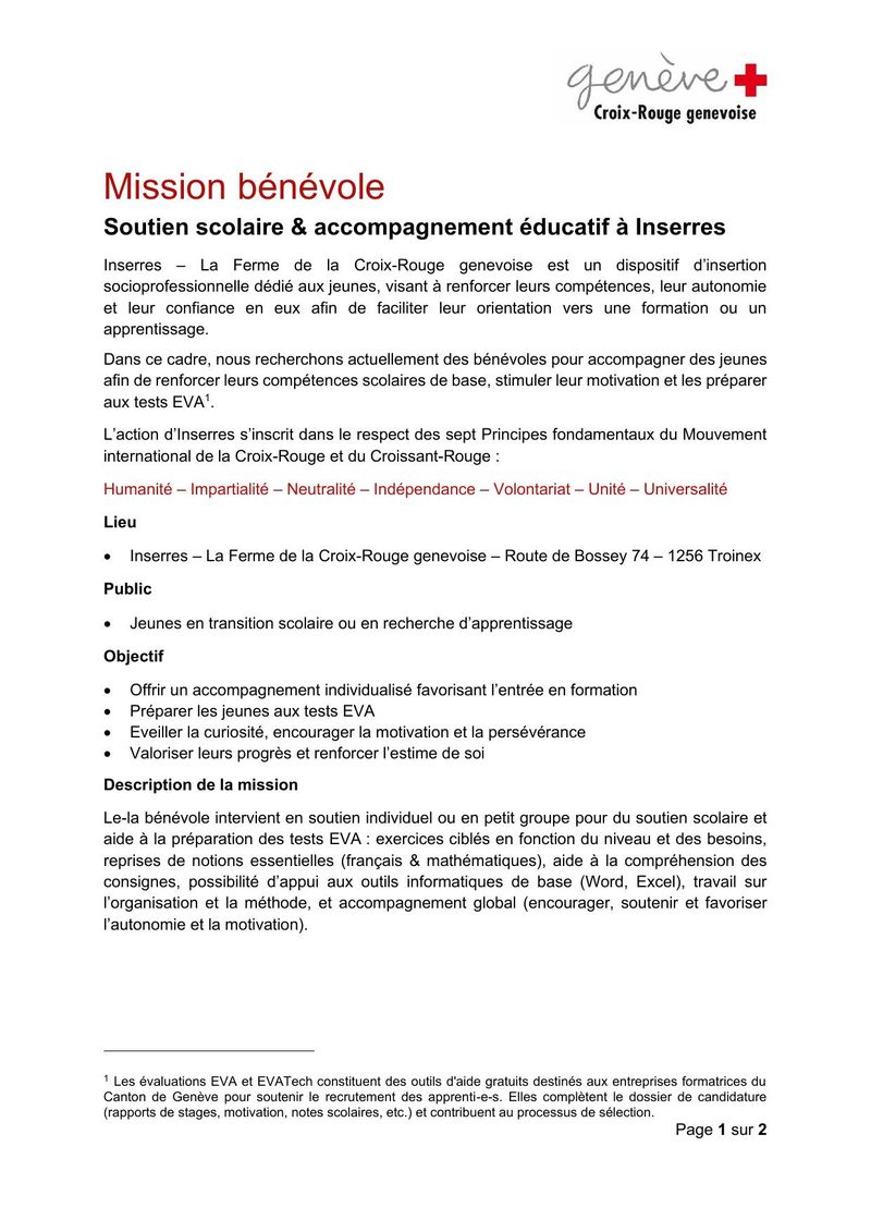 Mission bénévole - Soutien scolaire & accompagnement éducatif à Inserres