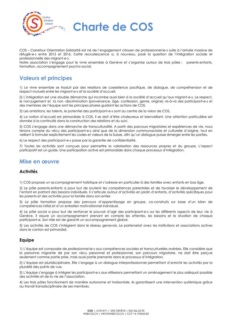 Charte de l'association COS