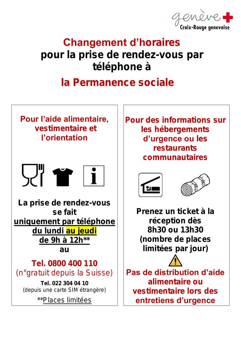 Changement d'horaires — Permanence d'accueil social (PAS)