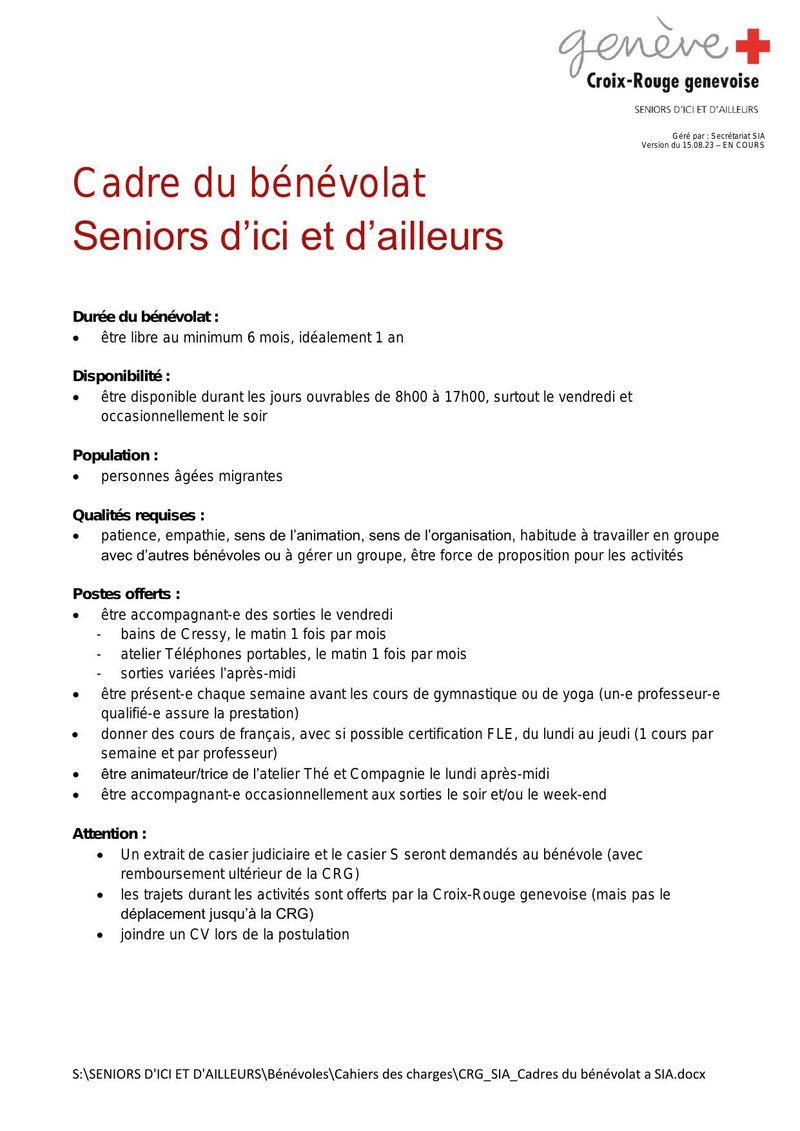 Cadre du bénévolat Seniors d'ici et d'ailleurs