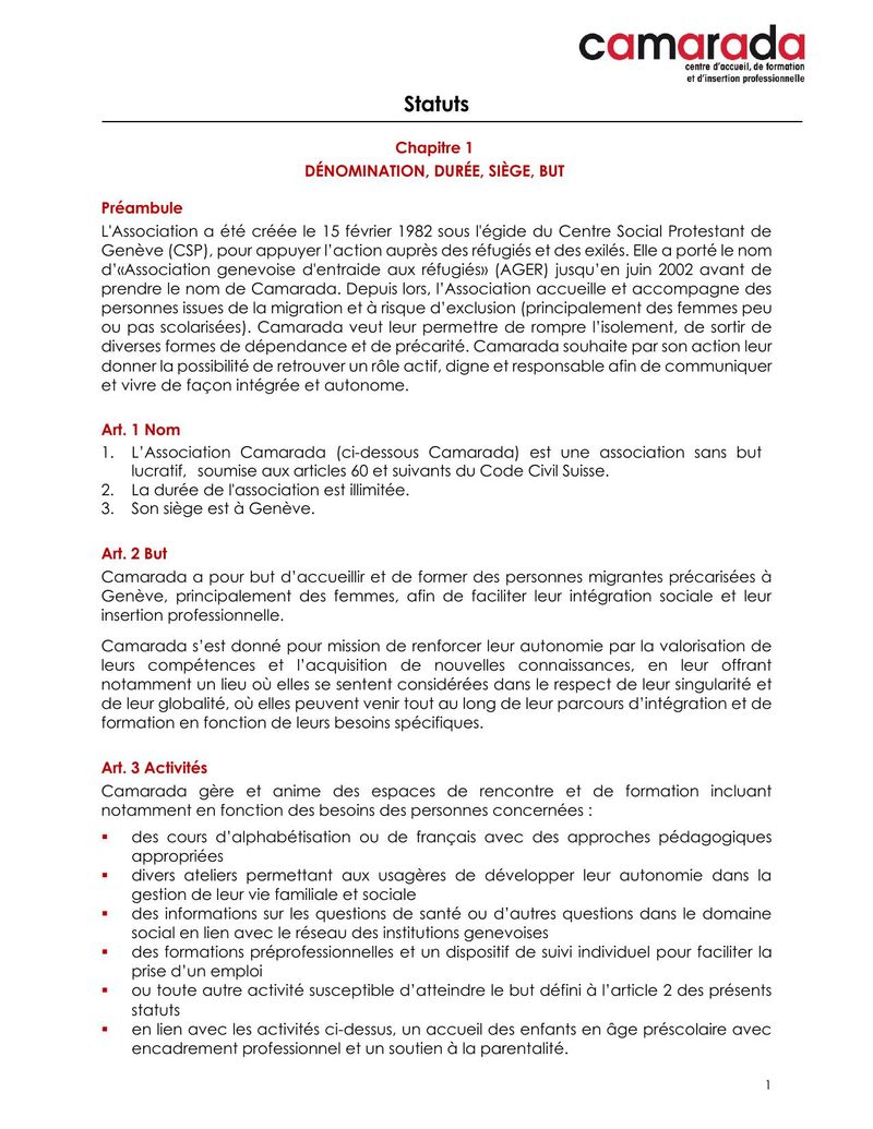 Les statuts de Camarada