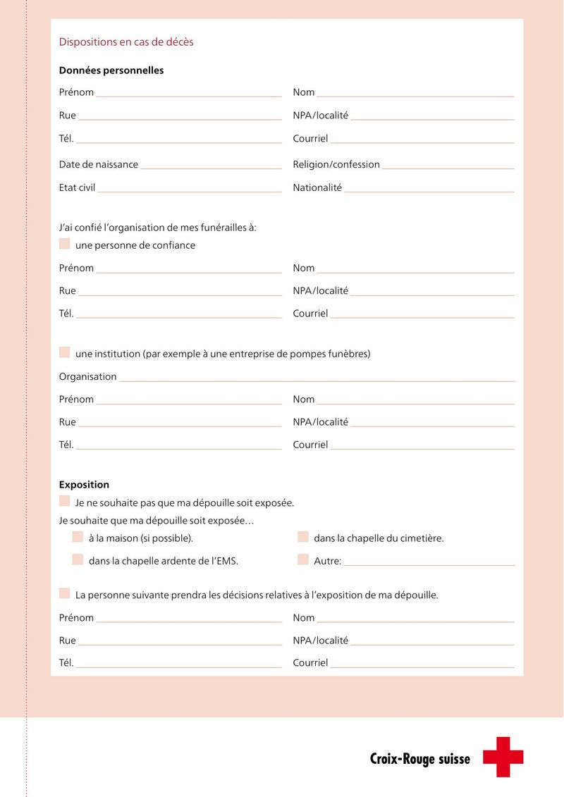 Dispositions en cas de décès - Checklist