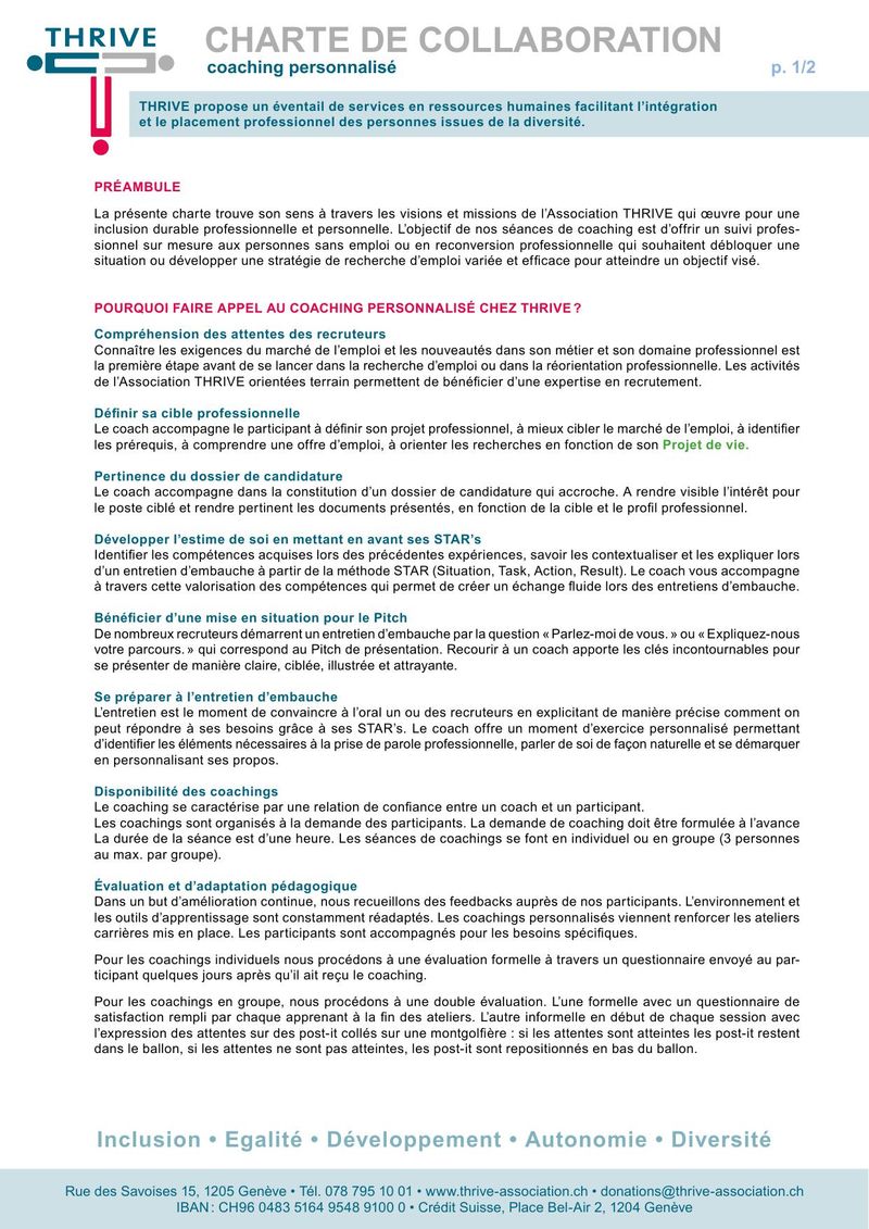 Charte de Collaboration — Coaching Personnalisé THRIVE