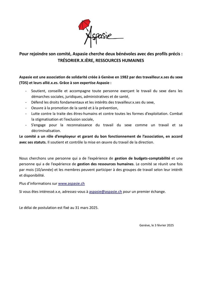 Recrutement : trésorier·e et responsable RH au Comité