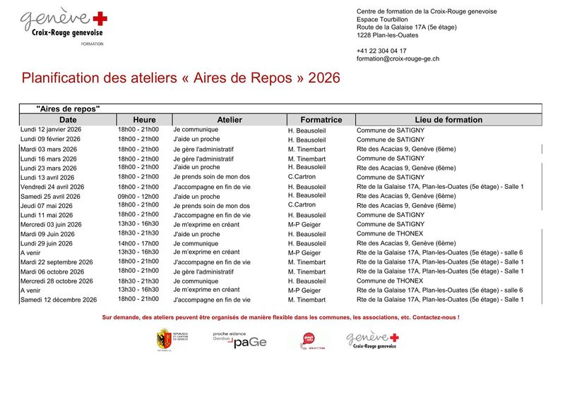 Programme des ateliers Aires de repos 2026
