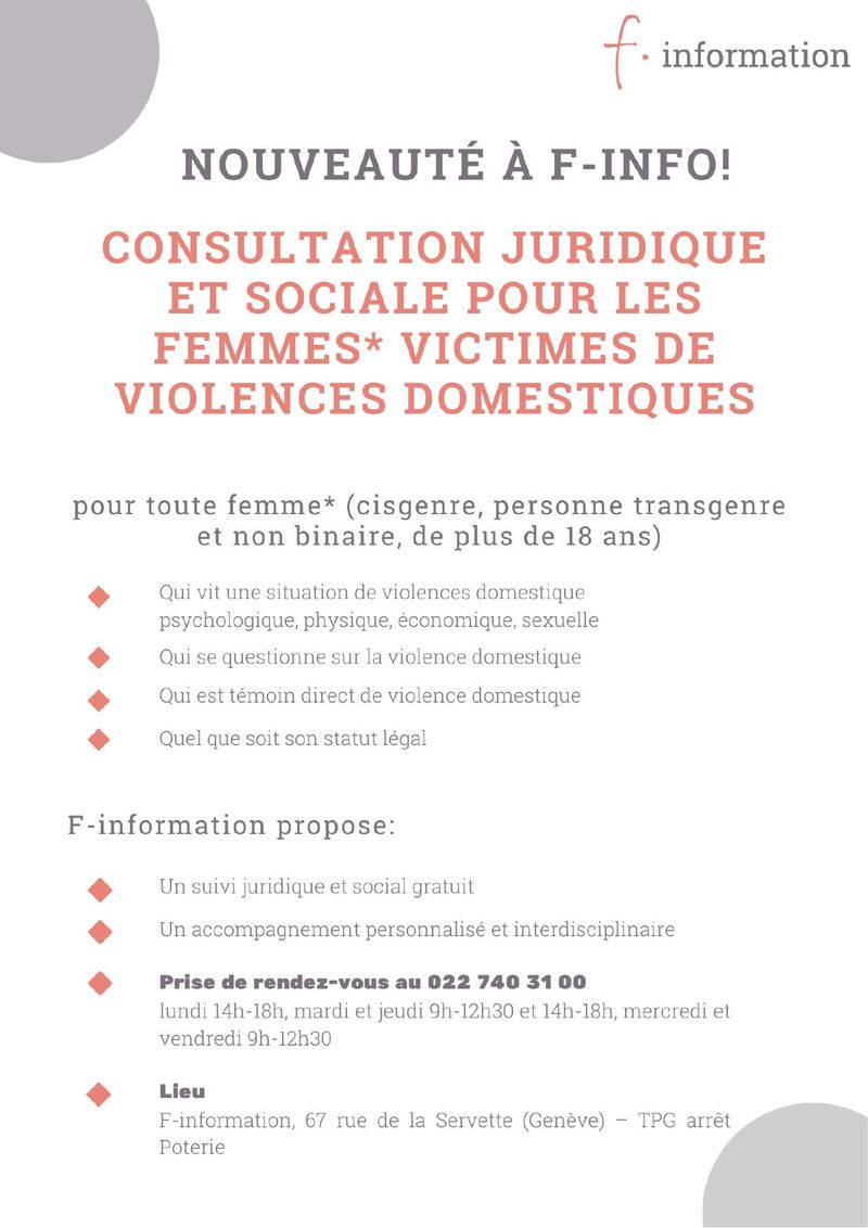 Consultation juridique et sociale pour les femmes victimes de violences domestiques